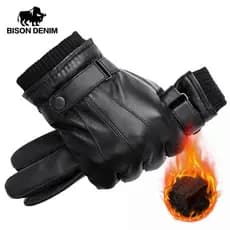 Homens Luvas De Couro Genuínas De Pele De Carneiro De Outono De Inverno Com Tela De Toque Quente Pretas De Dedo Cheio