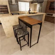 Mesa Bancada Com 2 Banquetas Estilo Industrial Para Cozinha ou Copa Aparador Alto em Aço Confortável