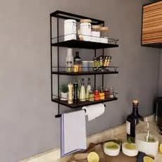Prateleira Porta Temperos De Parede Para Cozinha Nicho com Suporte para Papel Toalha