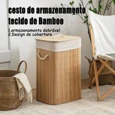 Bambu Cesto de Roupa Suja Dobrável Cesto Bambu tecido sujo cesto Cesta de armazenamento Resistente com Tampa para casa