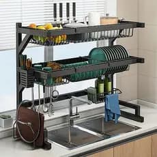 Escorredor De Louça Suspenso Kitchen Cozinha Rack Aço Inoxidável Organizador Louça Preto 65/85cm