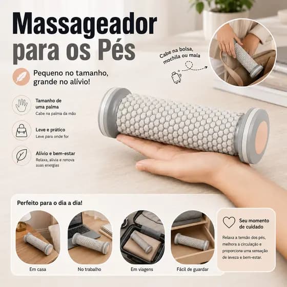 Rolo Massageador de Pés com Bola Massageadora Manual para Fáscia Plantar Relaxamento Muscular Alívio da Dor Portátil