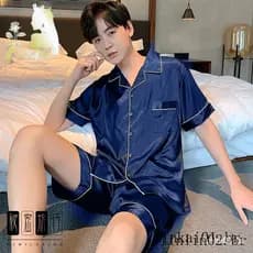 M-5XL Pijamas Masculinos Moda Pijama Terno Adulto Conjunto De Seda Masculino Para Dormir