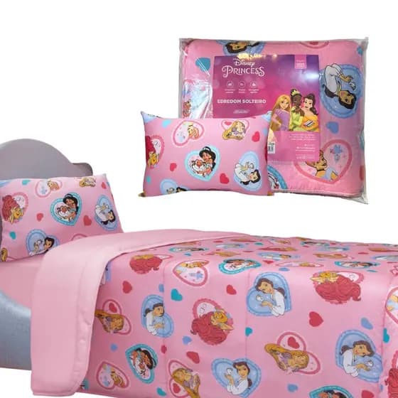 Kit Edredom e Fronha Princesas Disney Solteiro 2 Peças - Portallar