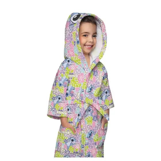 Roupão Infantil Banho Praia Piscina Stitch Com Capuz
