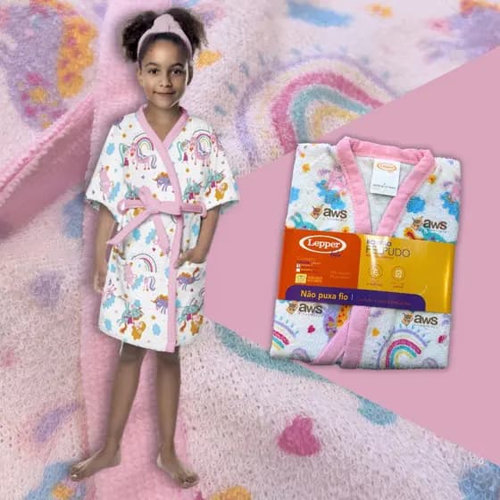 Roupão Infantil Atoalhado de Banho Algodão Felpudo Piscina Soft Verão Juvenil Natação Lepper