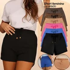 Kit 3 Shorts Feminino Canelado Curto Básico Soltinho Short Bermuda Feminina Moda Verão