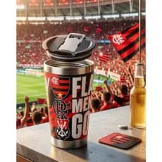 Copo Térmico com Tampa 473ml Gravação a Laser Personalizado Flamengo - HM1