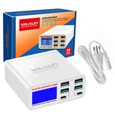 Carregador 6 Portas Yaxun YX-896 Usb Tipo-C Display Digital Medidor De Voltagem QC 3.0