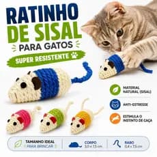 Ratinho de Sisal para Gatos Brinquedo Interativo Anti Estresse Estimula Instinto de Caça