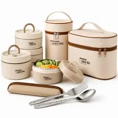Marmita Kit Lancheira Térmica C/ 3 e 4 Pçs Aço Inoxidável C/ Bolsa Térmica Antivazamento C/ Talheres