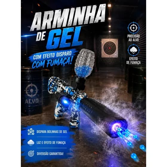 Arma Infantil Lançadora de Bolinhas Gel Com Mira Laser e Disparo Com Fumaça Reservatório De Bolinhas