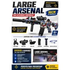 Rifle Brinquedo Large Bolinhas de Gel Elétrico 96cm Acessórios Laser Luneta Óculos e 10.000 Bolinhas