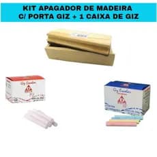 Apagador de Quadro de Madeira com Porta Giz + 1 Caixa de Giz Escolar Educação