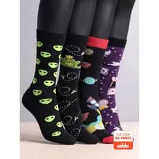 Kit 4 Meias Divertidas Oddo Espacial Alien Planetas Mágica Sapo Cururu