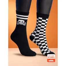 Kit 2 Pares Meias Divertidas Oddo Estampado Caveira Xadrez