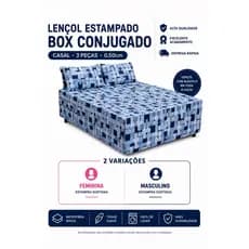Lençol estampado box conjugado casal 3 peças 0,50cm