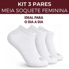 Kit 3 Pares Meia Soquete Feminina Branca Confortável 33-38 Rafa Parize