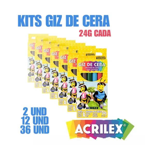 Giz De Cera para colorir ou Lembrancinha 6 Cores Kit c/ 6, 12 ou 24 Unidades Acrilex
