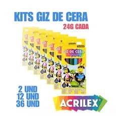 Giz De Cera para colorir ou Lembrancinha 6 Cores Kit c/ 6, 12 ou 24 Unidades Acrilex