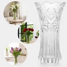 Vaso de Vidro Lapidado Daisy 23cm Decoração Sala Festa Plantas Flores