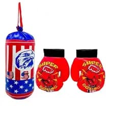 KIT SACO BOXE INFANTIL COM PAR DE LUVAS SUPER BOXING NOCAUTE - SACO DE PANCADA