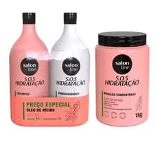 Kit Sos Hidratação Óleo de Rícino 1L Salon Line 3un