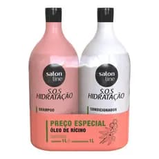 Kit S.O.S Hidratação Óleo de Rícino Shampoo e Condicionador Litrão Salon Line 1L