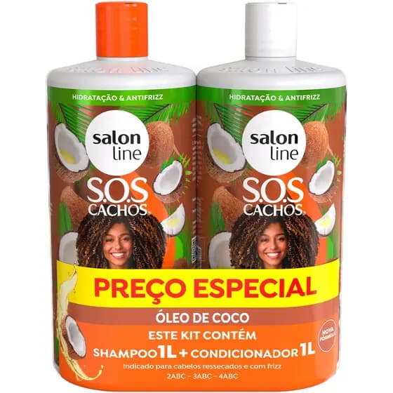 Kit Shampoo + Cond SOS Cachos Coco Salon Line 1 Litro