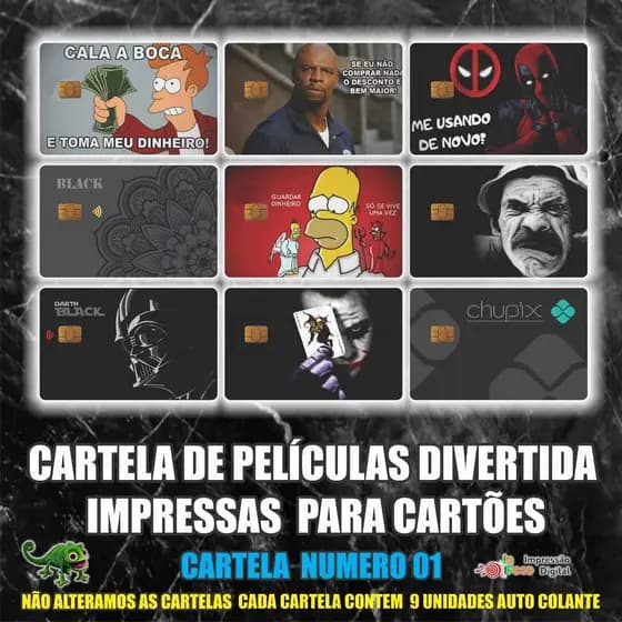 Adesivo de Cartão de Banco -9 Unidades- Débito/Crédito - Skin Card