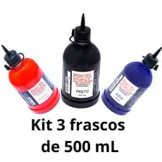 kit Tinta para Marcador de Quadro Branco -500 mL 3 UNIDADES Azul Preto Vermelho.