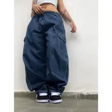 Calça Cargo Feminina jeans ou Sarja Fechamento No Cordão 6 Bolsos
