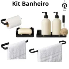 Kit Acessórios Para Banheiro Quadrado Elite Resistente Porta Toalha Sabonete Shampoo Promoção