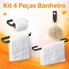 Kit Acessórios Para Banheiro Preto Fosco 4 Peças Quadrado Papel Toalha Bucha Banho Promoção