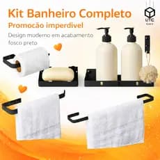 Kit Acessórios Para Banheiro Preto Fosco 6 Peças Aço Resistente Promoção Toalha Papel Sabonete