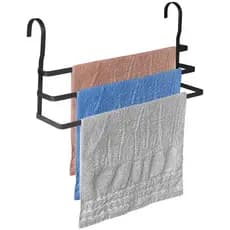 Suporte Toalha Triplo Duplo Sem Furo Banheiro Box Pendurar Preto Fosco 60cm Porta Promoção