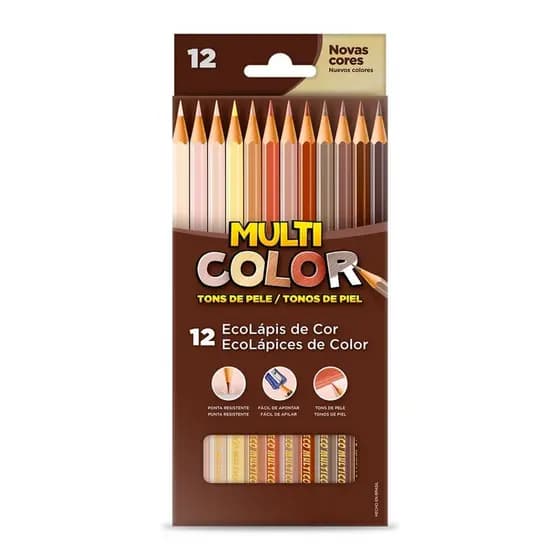 Lápis de Cor Multicolor 12 Cores Tons de Pele Sextavado