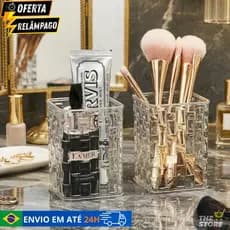Kit 2 Porta Pincel Maquiagem Organizador Penteadeira Banheiro Porta Canetas Escovas Cosmeticos em Acrilico Transparente