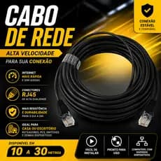 Cabo de Rede Preto Crimpado RJ45 10/15/20/25/30 Metros para Internet