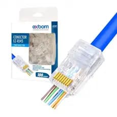 Conector RJ45 Vazado Cat5e Pacote 10/20/30/50 Unidades Exbom Para Cabo Lan
