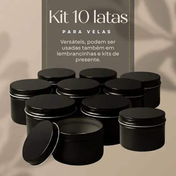 Latas Metálicas Pretas com Tampa de Rosca – Kit 10 Unidades para Velas Artesanais
