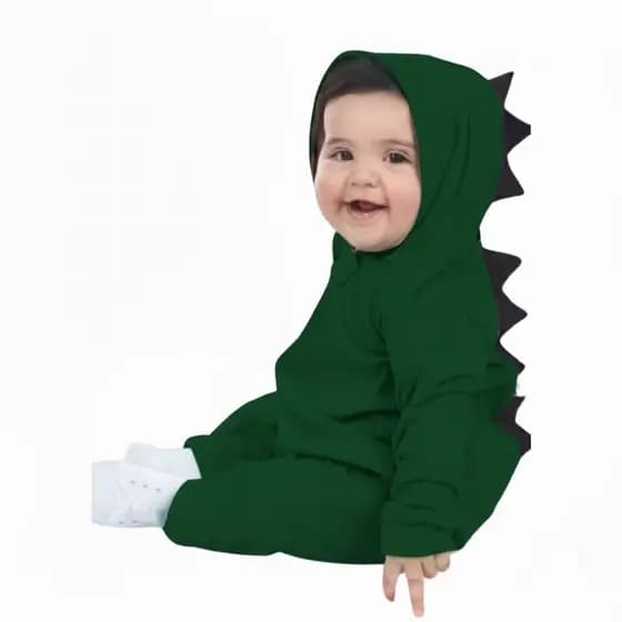 Macacão Dino Dinossauro Para Bebê Menino E Menina Com Capuz