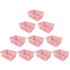 Kit 10 Cestos Rosa Organizadores Multiuso 16x12x6Cm