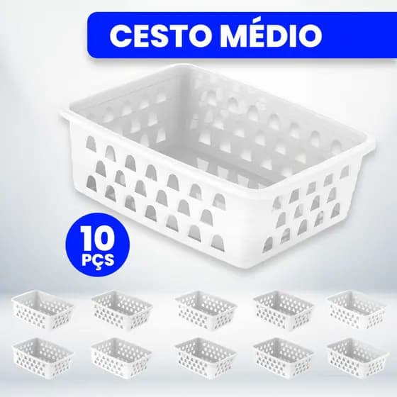 Kit com 10 Cestos Organizadores Multiuso 20x15,5x6,5 Médio Branco