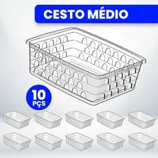 Kit com 10 Cestos Organizadores Multiuso 20x15,5x6,5 Médio Transparente