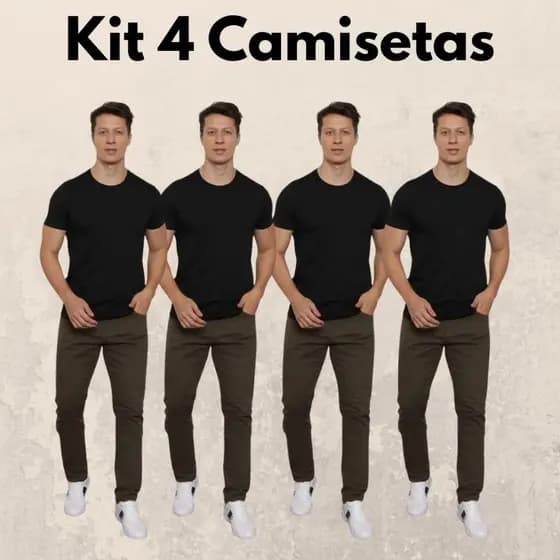 Kit 4 Camisetas Básicas Masculinas Lisa Slim 100% Algodão Modelagem Moderna Casual Premium