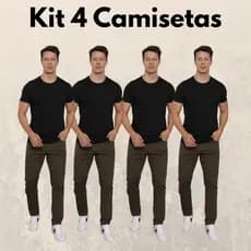 Kit 4 Camisetas Básicas Masculinas Lisa Slim 100% Algodão Modelagem Moderna Casual Premium