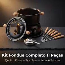 Kit Conjunto Aparelho De Fondue Panela 11 Peças Carne Queijo Chocolate Serve 6 Pessoas Hauskraft