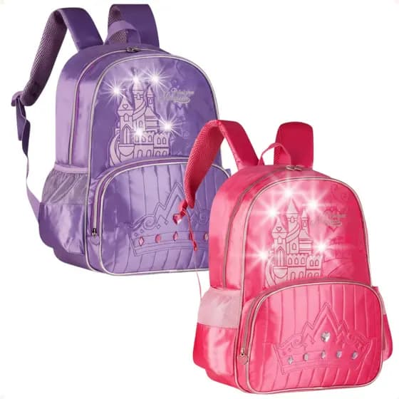 Mochila De Costas Escolar Princesas Mágica Com Luzes LED Meninas Interativa Original Clio Style