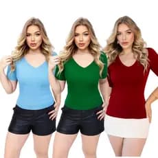 Blusa Malha Suplex Gola V Manga Curta Confortavel